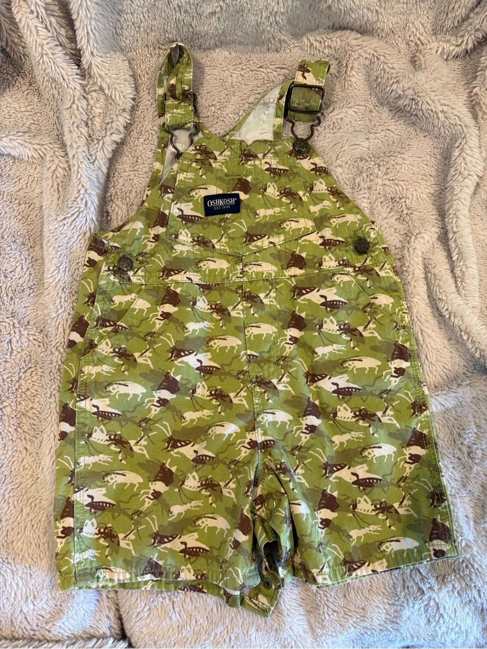 OshKosh B'gosh Green Camo Bug Print Overalls 18m